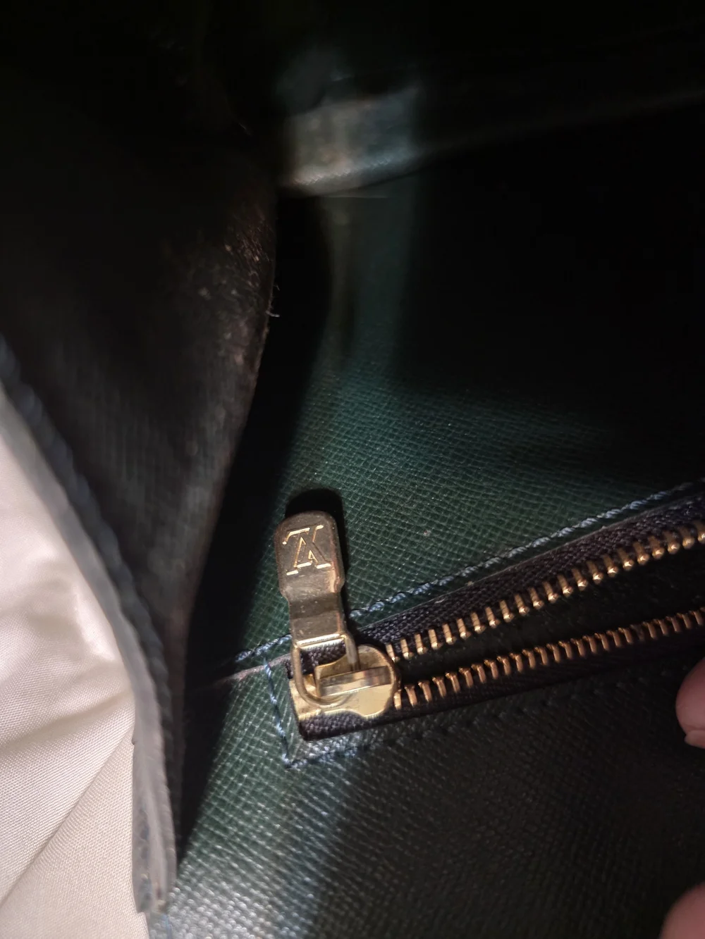 VINTAGE Louis Vuitton Taiga Green Leather Koura Clutch with Brass Lock